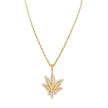 Rose, White, Yellow 14K Yellow Gold Marijuana Leaf Diamond Pendant 1.00 Ctw